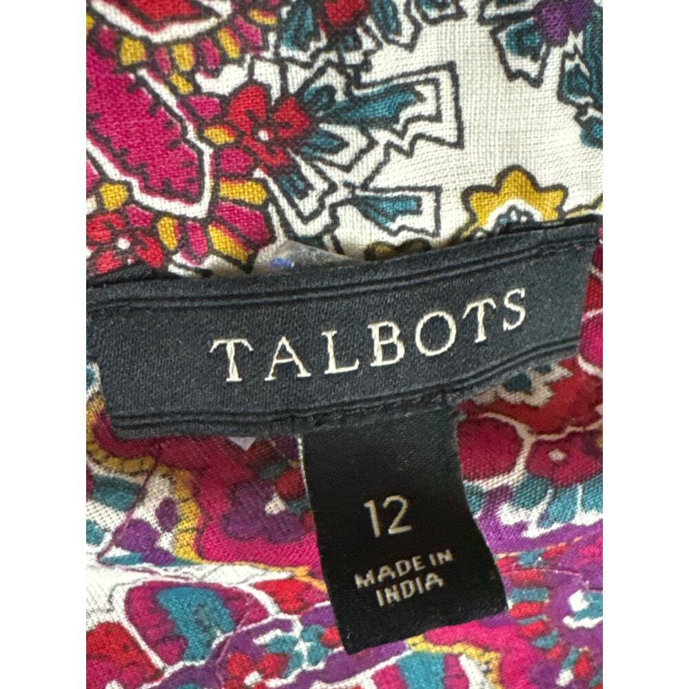 Talbots Popover Top Paisley Multicolored Blue Glass Buttons Womens Sz 12 Fall - Picture 7 of 8